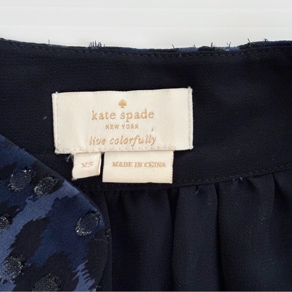 Kate Spade Metallic Silk Chiffon Leopard Print Blouse Ruffle Blue - Picture 6 of 8